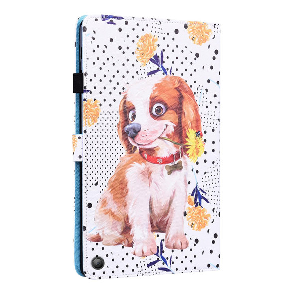 Amazon Fire HD 8 2020 10th Gen Animal Pattern Horizontal Flip Leatherette Case with Holder & Card Slots & Photo Frame & Sleep / Wake-up Function(Little Flower dog)