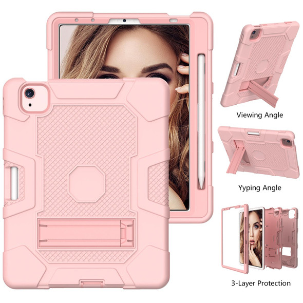 Contrast Color Robot Shockproof Silicone + PC Protective Case with Holder - iPad Air 2022 / 2020 10.9 inch(Rose Gold)