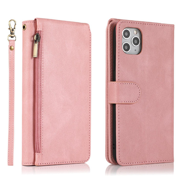 Skin-feel Crazy Horse Texture Zipper Wallet Bag Horizontal Flip Leather Case with Holder & Card Slots & Wallet & Lanyard - iPhone 11 Pro(Rose Gold)
