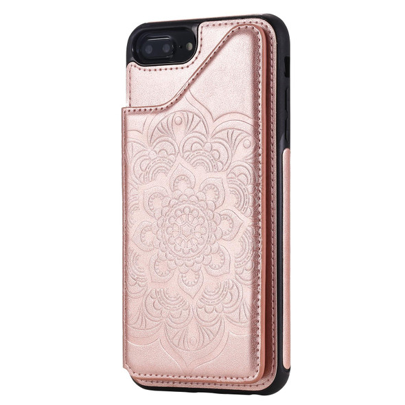 Flower Embossing Pattern Shockproof Protective Case with Holder & Card Slots & Photo Frame - iPhone 8 Plus / 7 Plus(Rose Gold)