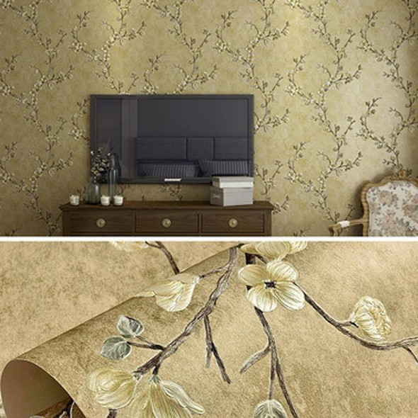 0.53x3m Retro 3D Stereo Plum Blossom Wallpaper Bedroom Living Room TV Background Wall Self-Adhesive Wallpaper(8804-4 Retro Yellow A Version)