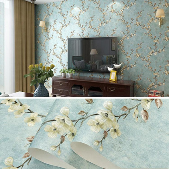0.53x3m Retro 3D Stereo Plum Blossom Wallpaper Bedroom Living Room TV Background Wall Self-Adhesive Wallpaper(8804-3 Light Blue A Version)