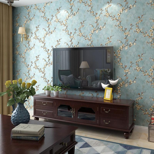 0.53x3m Retro 3D Stereo Plum Blossom Wallpaper Bedroom Living Room TV Background Wall Self-Adhesive Wallpaper(8804-3 Light Blue A Version)