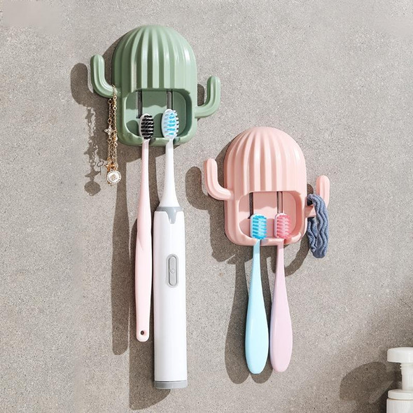 4 PCS Fun Cactus Toothbrush Holder Punch-Free Multifunctional Drain Bathroom Storage Hook,Random Color Delivery