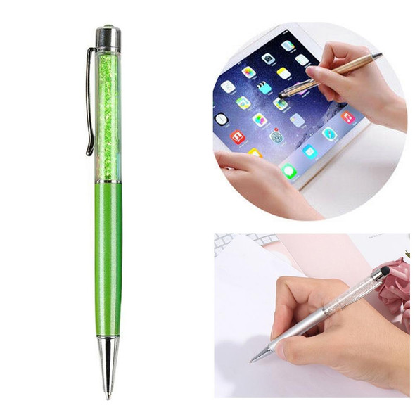 AT-22  2 in 1 Universal Flash Diamond Decoration Capacitance Pen Stylus Ballpoint Pen(Green)