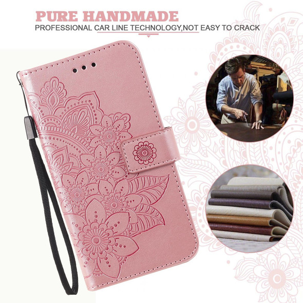 7-petal Flowers Embossing Pattern Horizontal Flip PU Leatherette Case with Holder & Card Slots & Wallet & Photo Frame - iPhone 13 Mini(Rose Gold)