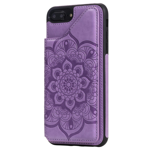 Flower Embossing Pattern Shockproof Protective Case with Holder & Card Slots & Photo Frame - iPhone 8 Plus / 7 Plus(Purple)