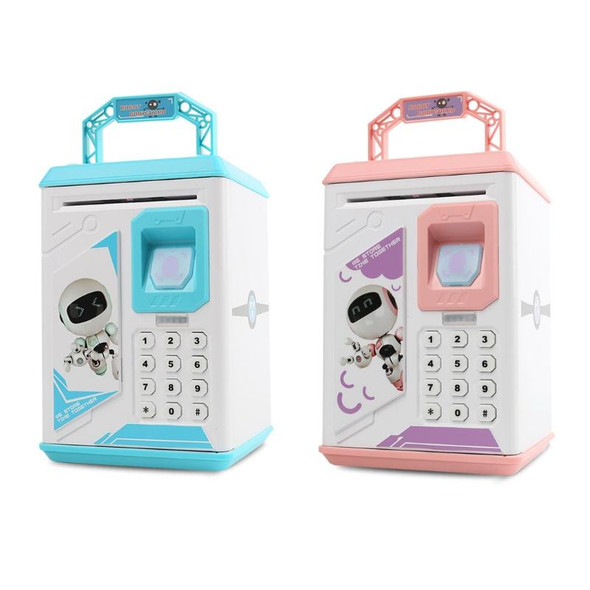 Children Cartoon Simulation Fingerprint Unlock Password Piggy Bank, Specification:Battery (Pink)