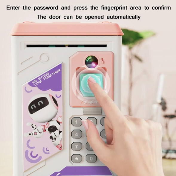 Children Cartoon Simulation Fingerprint Unlock Password Piggy Bank, Specification:Battery (Blue)