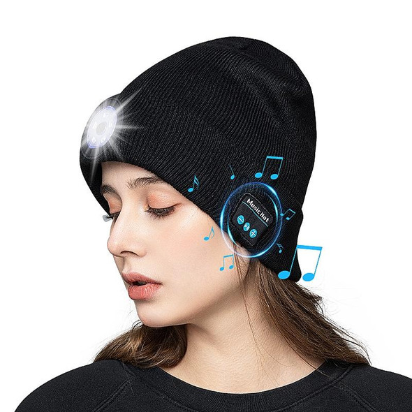 M1-BL LED Glowing Bluetooth Music Hat Wireless Call Night Running Hat(Black)