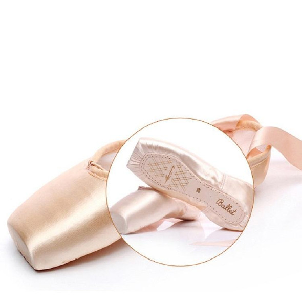 Ballet Lace Pointe Shoes Professional Flat Dance Shoes, Size: 37(Satin Nude)