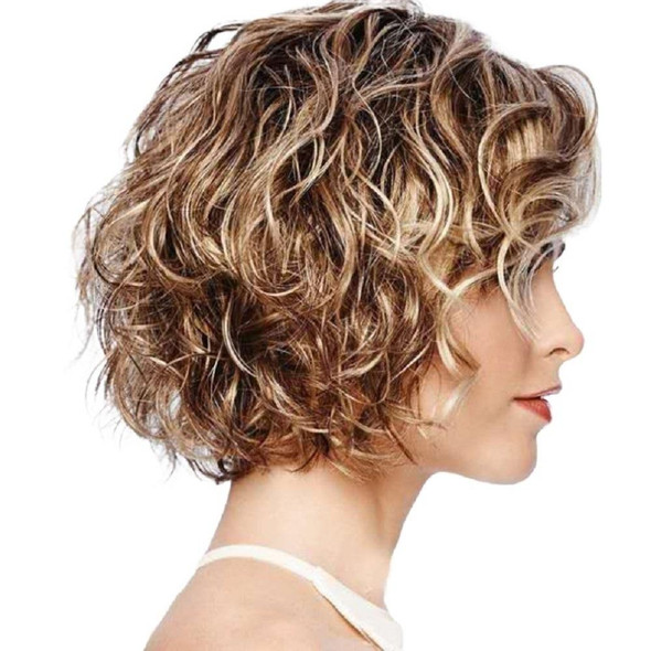 Ladies Oblique Bangs Fluffy Short Curly Hair Wig Headgear