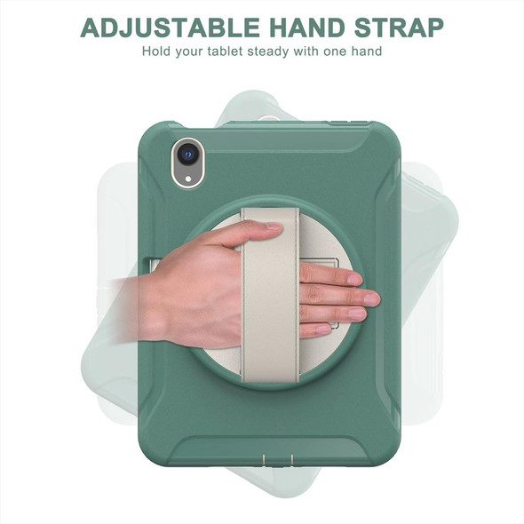 360 Degree Rotation PC + TPU Protective Tablet Case with Holder & Hand-strap - iPad mini 6(Jade Green)