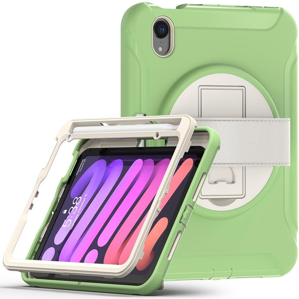 360 Degree Rotation PC + TPU Protective Tablet Case with Holder & Hand-strap - iPad mini 6(Matcha Green)