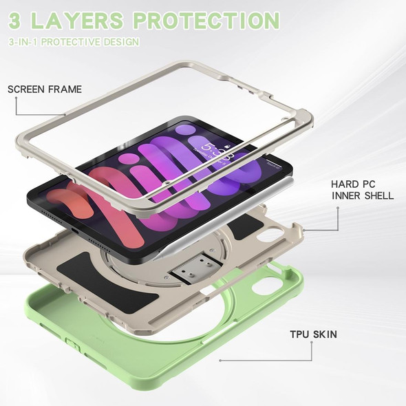 360 Degree Rotation PC + TPU Protective Tablet Case with Holder & Hand-strap - iPad mini 6(Matcha Green)