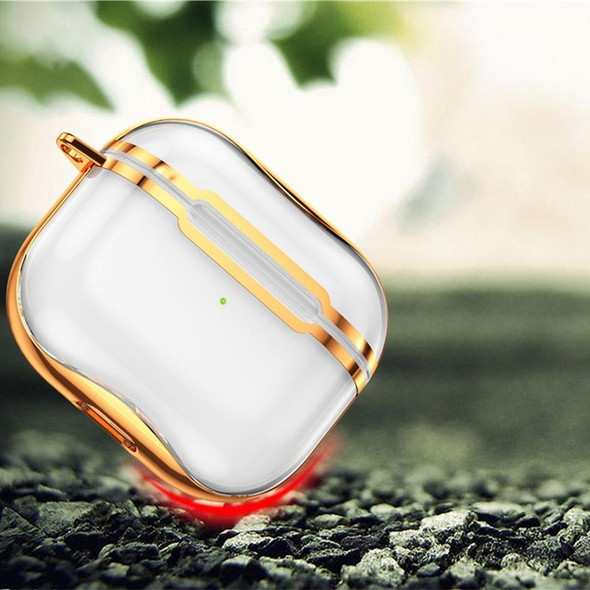 Electroplating Frame + Transparent TPU Earphone Protective Case with Hook - AirPods 3(Transparent + Green)