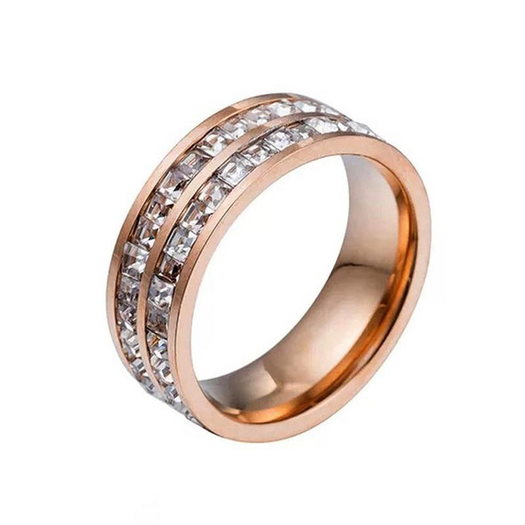 2 PCS Girls Simple Titanium Steel Diamond Ring, Size: US Size 4(Double Row Rose Gold)