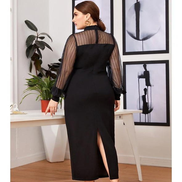 Mesh Stitching Half-high Collar See-through Bag Hip Long Dress (XXL)