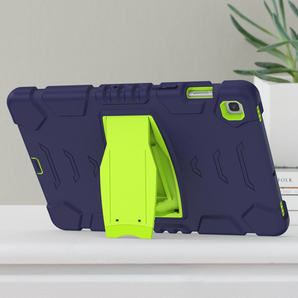 3-Layer Protection Screen Frame + PC + Silicone Shockproof Combination Case with Holder - Samsung Galaxy Tab S5e T720(Navy Blue + Lime)