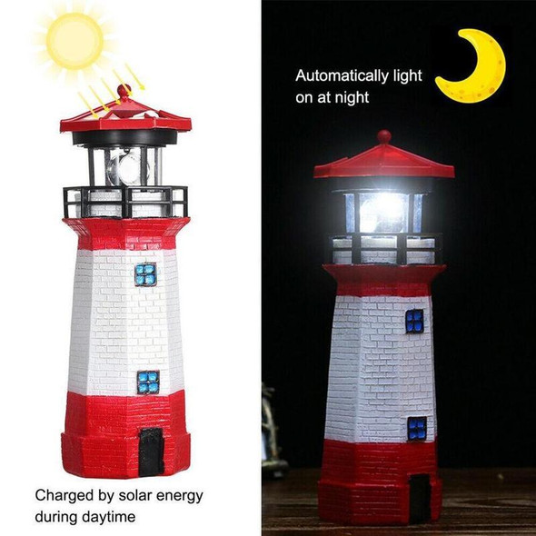 Outdoor Garden Decoration Solar Lighthouse Resin LED Revolving Light(Red White)