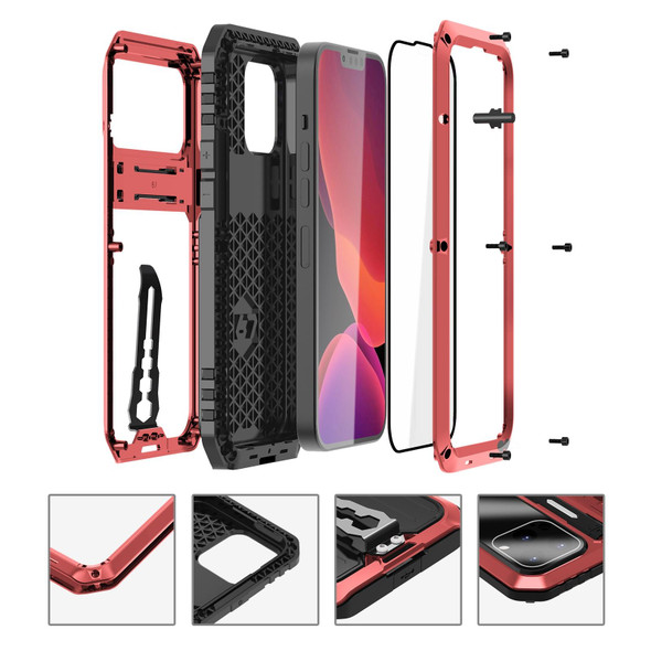 Armor Shockproof Splash-proof Dust-proof Phone Case with Holder - iPhone 12(Red)