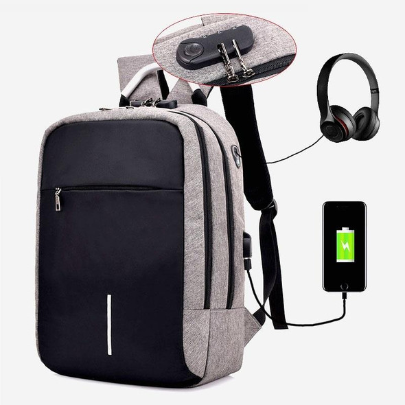 16 inch Men Password Lock Backpack Business Casual Anti-Theft Computer Bag With External USB Port(Light Gray )