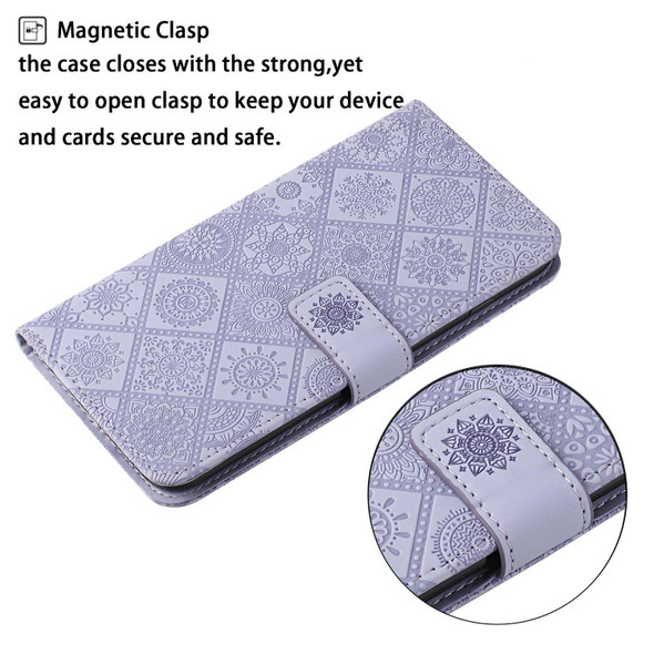 Ethnic Style Embossed Pattern Horizontal Flip Leatherette Case with Holder & Card Slots & Wallet & Lanyard - iPhone 12 Mini(Purple)