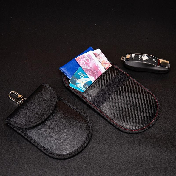 2 PCS Car Key Ring RFID Anti-Theft Key Bag Mobile Phone Signal Shield Bag Anti-Magnetic Bag(Black PU)