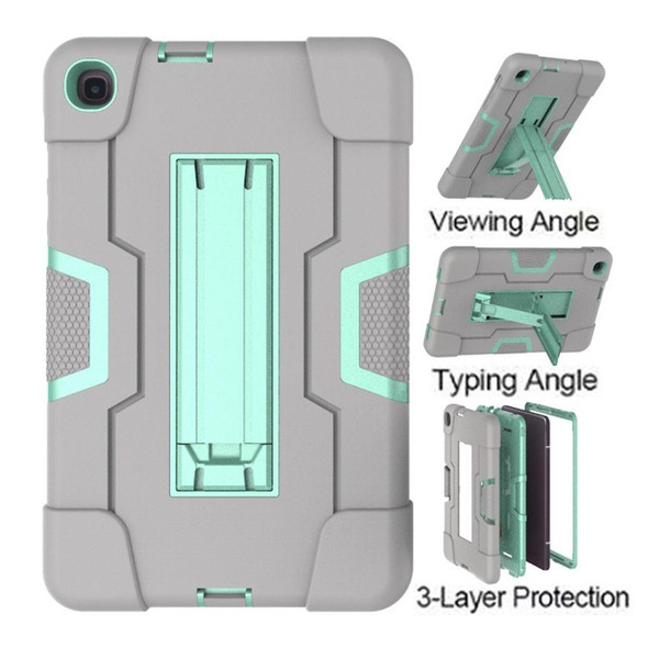 Samsung Galaxy Tab A 8.4 (2020) T307 Contrast Color Robot Shockproof Silicon + PC Protective Case with Holder(Grey + Mint Green)