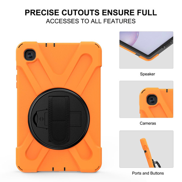 Samsung Galaxy Tab A 8.4 2020 T307U Shockproof Colorful Silicone + PC Protective Case with Holder & Shoulder Strap & Hand Strap(Orange)