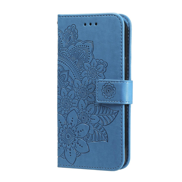 7-petal Flowers Embossing Pattern Horizontal Flip PU Leatherette Case with Holder & Card Slots & Wallet & Photo Frame - iPhone 12 Pro Max(Blue)