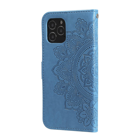 7-petal Flowers Embossing Pattern Horizontal Flip PU Leatherette Case with Holder & Card Slots & Wallet & Photo Frame - iPhone 12 Pro Max(Blue)