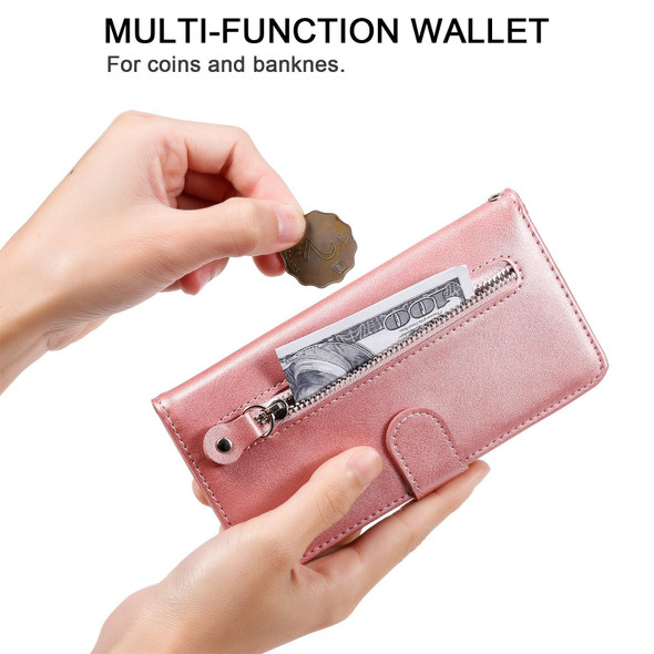 Fashion Calf Texture Zipper Horizontal Flip Leatherette Case with Stand & Card Slots & Wallet Function - iPhone 13(Rose Gold)