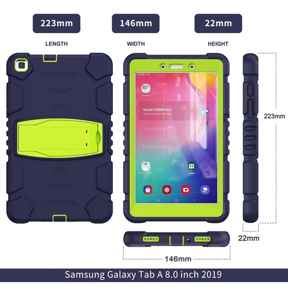 Samsung Galaxy Tab A8.0 2019 T290 3-Layer Protection Screen Frame + PC + Silicone Shockproof Combination Case with Holder(NavyBlue+Lime)
