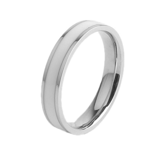 4 PCS Simple Black White Epoxy Couple Ring Women Titanium Steel Ring Jewelry, Size: US Size 3(White Glue Silver)