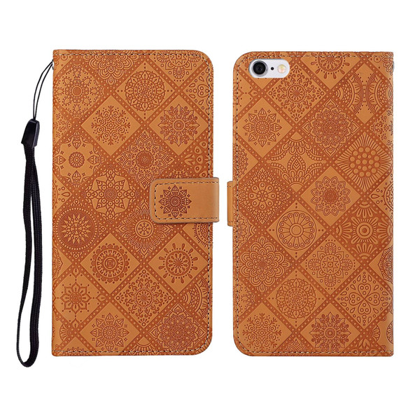 Ethnic Style Embossed Pattern Horizontal Flip Leatherette Case with Holder & Card Slots & Wallet & Lanyard - iPhone SE 2022 / SE 2020 / 8 / 7(Brown)