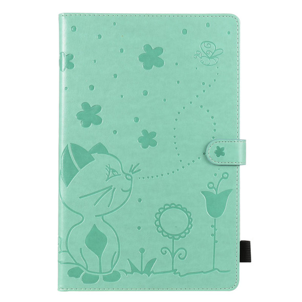 Samsung Galaxy Tab S6 T860 Cat Bee Embossing Pattern Shockproof Table PC Protective Horizontal Flip Leather Case with Holder & Card Slots & Wallet & Pen Slot & Wake-up / Sleep Function(Green)