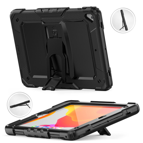 Shockproof Colorful Silicone + Black PC Tablet Protective Case with Holder & Shoulder Strap - iPad 9.7 2018 / 2017(Black)