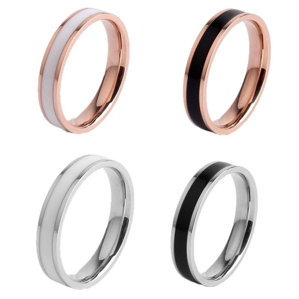 4 PCS Simple Black White Epoxy Couple Ring Women Titanium Steel Ring Jewelry, Size: US Size 6(White Glue Silver)
