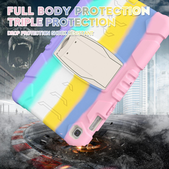 3-Layer Protection Screen Frame + PC + Silicone Shockproof Combination Case with Holder - Samsung Galaxy Tab S5e T720(Colorful Pink)