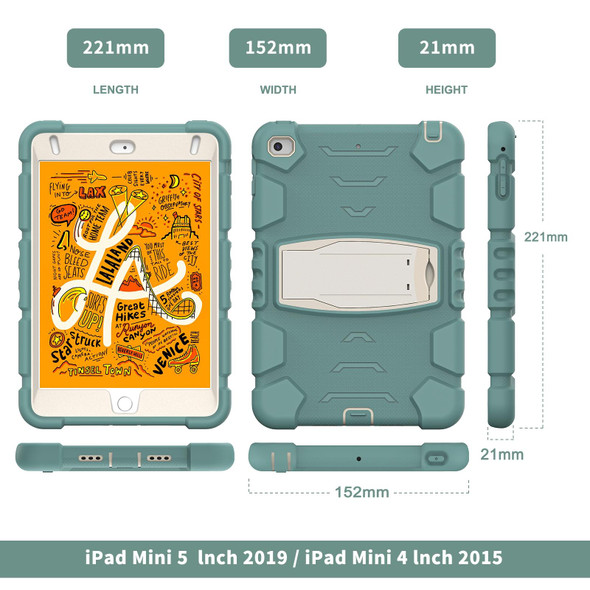 3-Layer Protection Screen Frame + PC + Silicone Shockproof Combination Case with Holder - iPad mini 5 / 4(Emerald Green)
