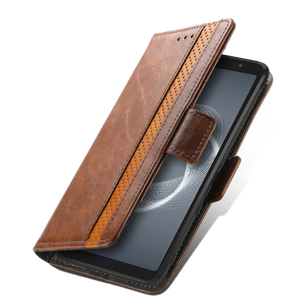 Arrows Be4 Plus F-41B CaseNeo Business Splicing Dual Magnetic Buckle Horizontal Flip PU Leatherette Case with Holder & Card Slots & Wallet(Brown)