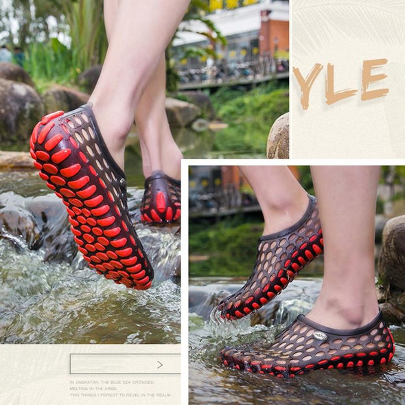 PVC + EVA Material Wading Beach Shoes Couple Breathable Slippers, Size: 37(Black+Red)