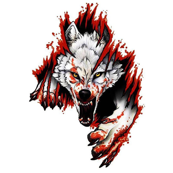 4 PCS 3D Realistic Wolf Head Hood Door Car Body Decoration Stickers Scratches Cover Waterproof Car Stickers(Wolf Head Right)