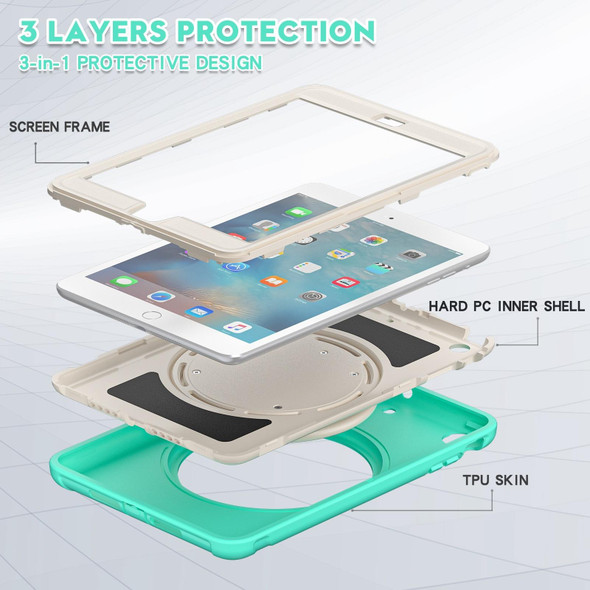 Shockproof TPU + PC Protective Case with 360 Degree Rotation Foldable Handle Grip Holder & Pen Slot - iPad mini 3 / 2 / 1(Mint Green)