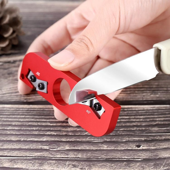 Portable Sharpening Tool Outdoor Ring Double-Head Sharpener Lightweight Mini With Chain Ring(Red)