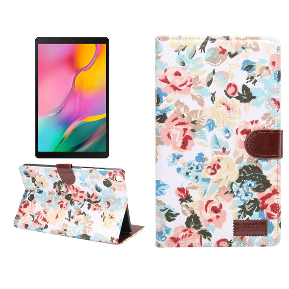 Samsung Tab A7 Lite T220 / T225 Flower Pattern Cloth Surface Horizontal Flip Leather Case with Holder & Card Slots(White)