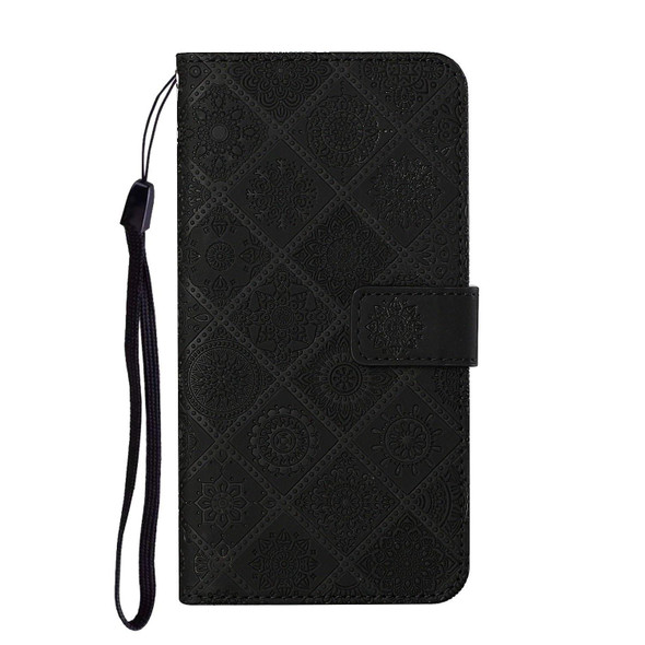 Ethnic Style Embossed Pattern Horizontal Flip Leatherette Case with Holder & Card Slots & Wallet & Lanyard - iPhone 8 Plus / 7 Plus(Black)