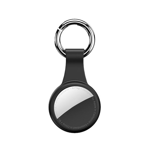 Round Shape Anti-scratch Shockproof Silicone Protective Cover Case with Keychain Hook Loop - AirTag(Black)