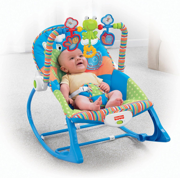 Blue Baby Rocker: Infant-to-Toddler with Vibration & Toys